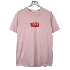 Burberry Pink Crewneck Cotton T-Shirt With Red "My Crown" Graphic Short Sleeves